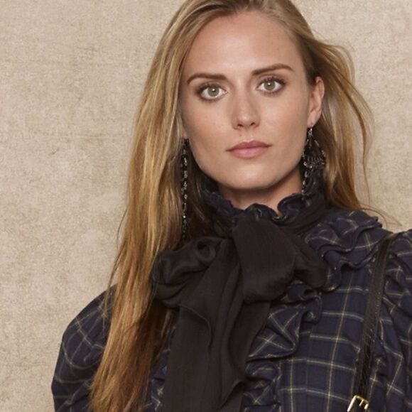 Ralph Lauren Navy Blue Multi Brushed Cotton Check Plaid Ruffle Pleat Blouse - Picture 3 of 16